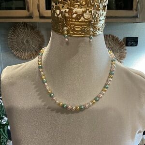 Elegant Multicolor Pastel Faux Pearl Necklace Set